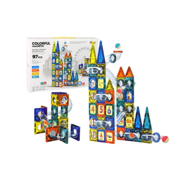 97 Magnetic Tiles Building Blocks Set | Large & Colorful Magnet Pipeline Building Blocks