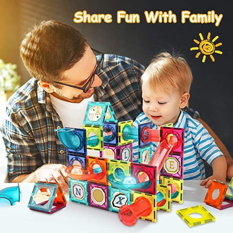 97 Magnetic Tiles Building Blocks Set | Large & Colorful Magnet Pipeline Building Blocks