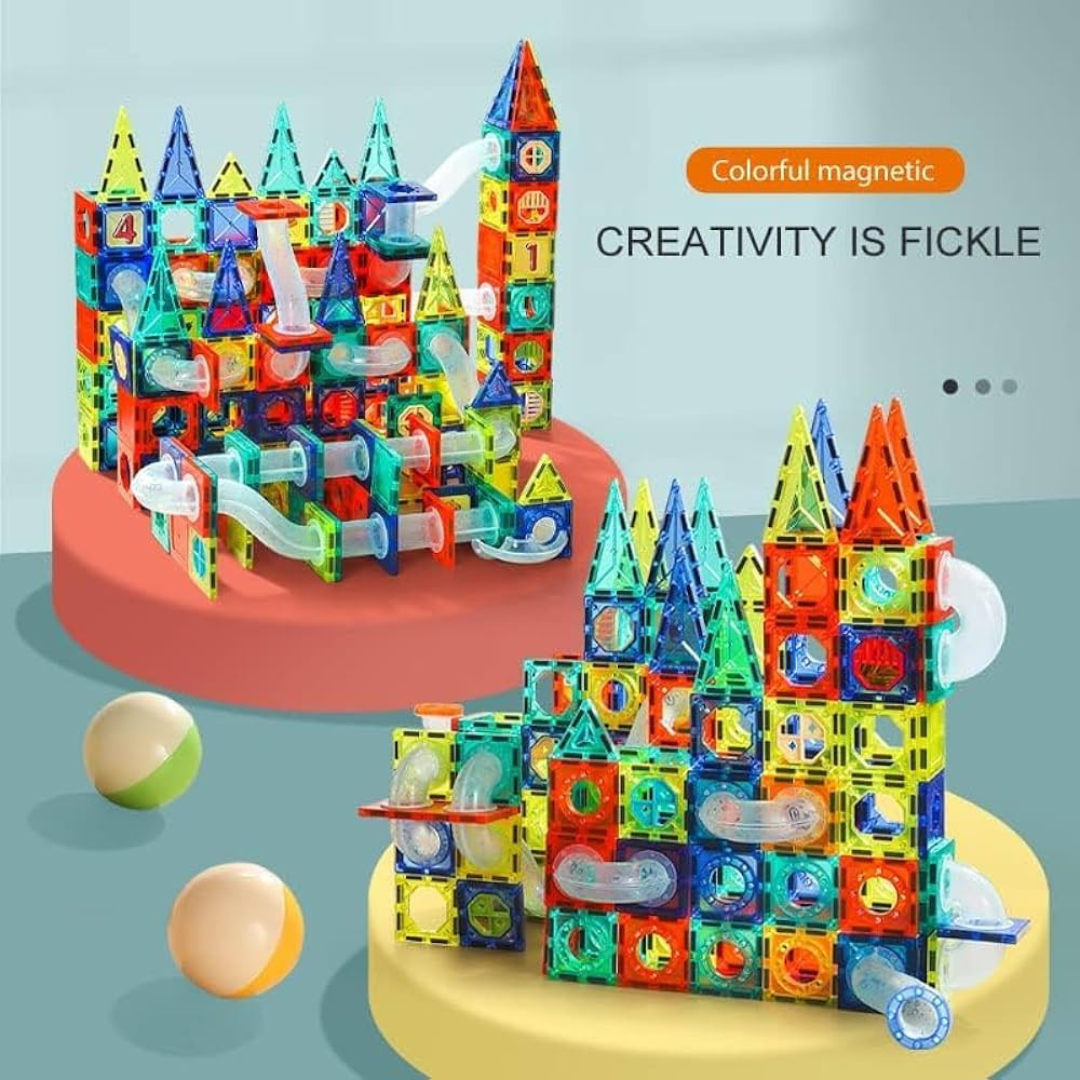 97 Magnetic Tiles Building Blocks Set | Large & Colorful Magnet Pipeline Building Blocks