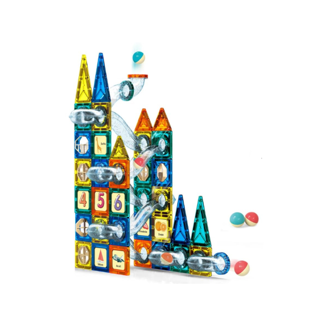 97 Magnetic Tiles Building Blocks Set | Large & Colorful Magnet Pipeline Building Blocks