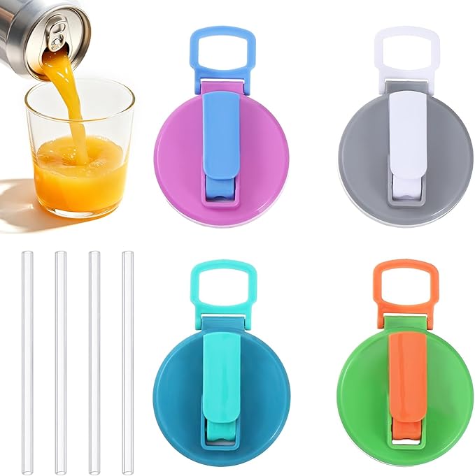 Soda Can Lids with Silicone Straw, Leak-Proof Soda Can Covers