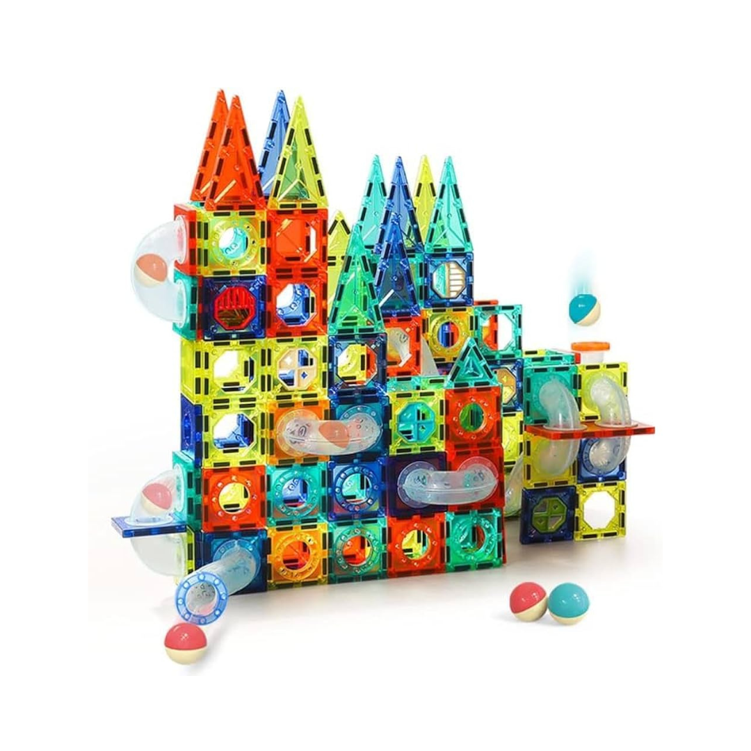 97 Magnetic Tiles Building Blocks Set | Large & Colorful Magnet Pipeline Building Blocks