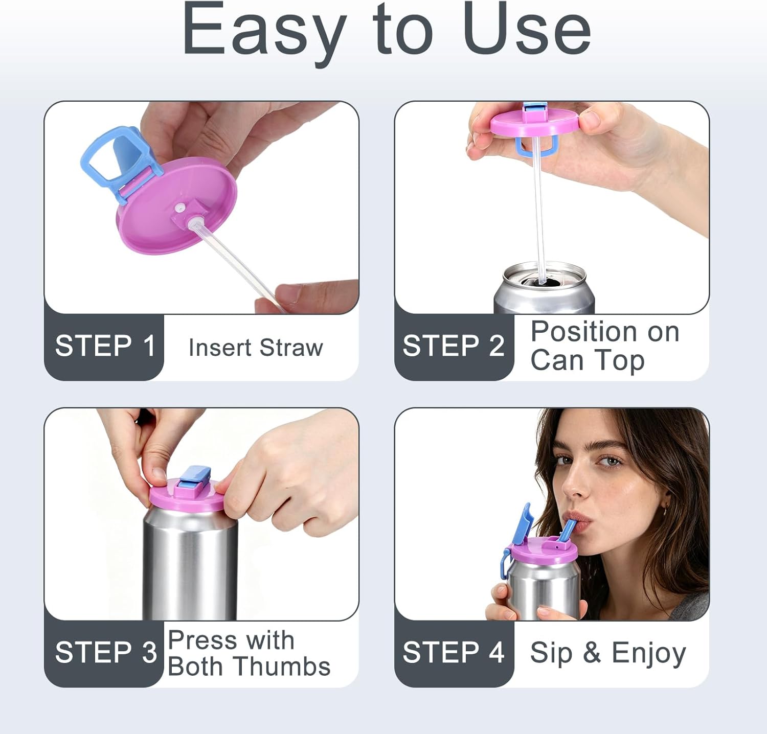 Soda Can Lids with Silicone Straw, Leak-Proof Soda Can Covers
