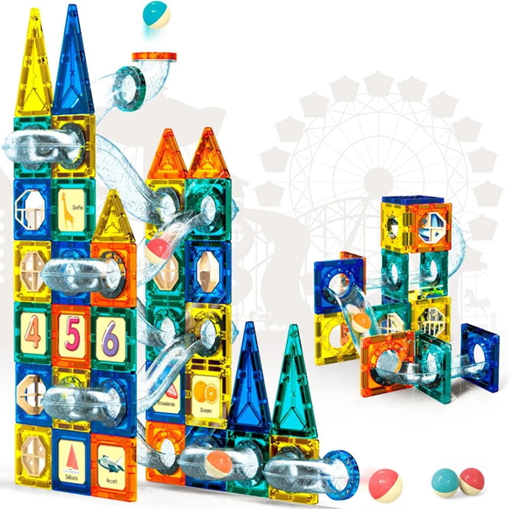 97 Magnetic Tiles Building Blocks Set | Large & Colorful Magnet Pipeline Building Blocks