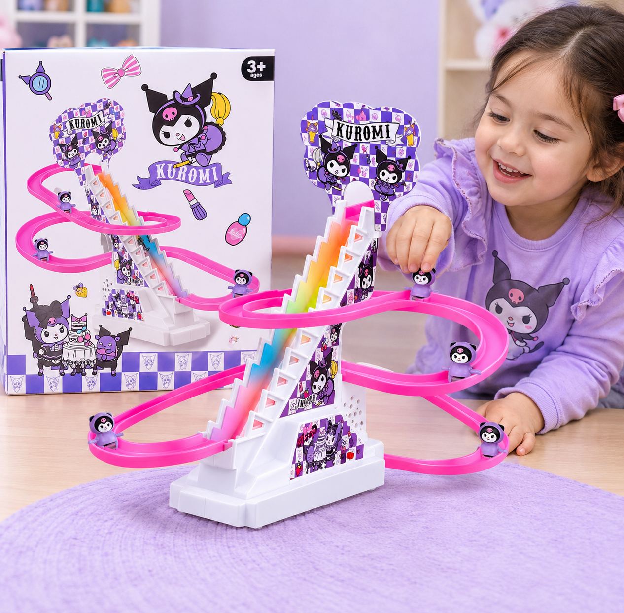 Kurmi Musical Race Track Toy with Climbing Stairs | Battery Operated Racing Game