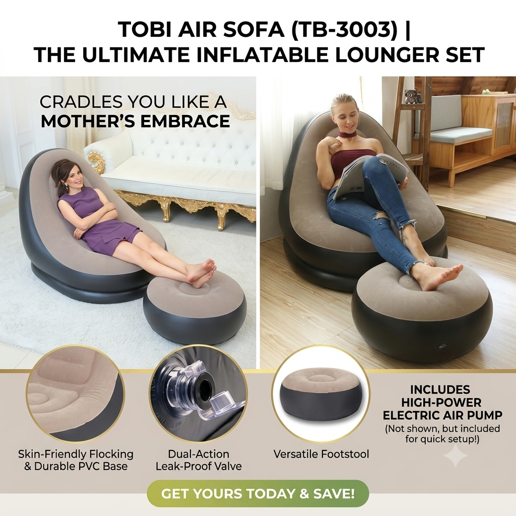 Tobi Air Sofa (TB-3003) | Inflatable Lounger Set | 2-in-1 Sofa Chair with Footstool with Air Pump
