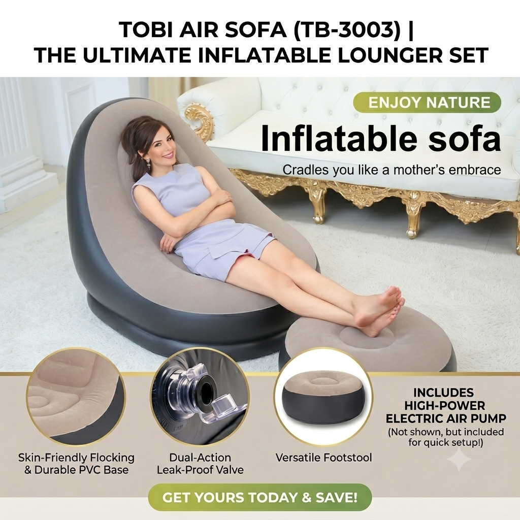 Tobi Air Sofa (TB-3003) | Inflatable Lounger Set | 2-in-1 Sofa Chair with Footstool with Air Pump