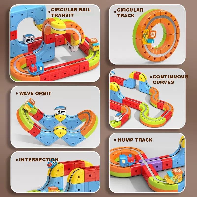 Magnetic Train Railcar 1 *36/A16 Set for Kids | Electric Racing Track With Traffic Signs