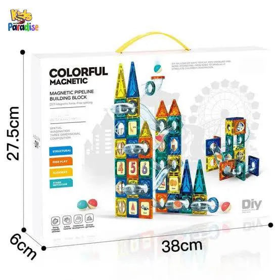 97 Magnetic Tiles Building Blocks Set | Large & Colorful Magnet Pipeline Building Blocks