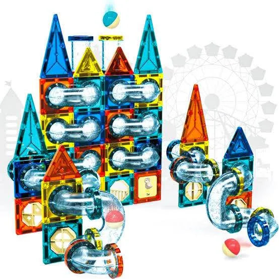 97 Magnetic Tiles Building Blocks Set | Large & Colorful Magnet Pipeline Building Blocks
