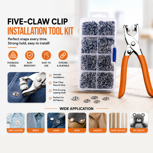 Five-claw Clip Stainless Steel Clamp | Clothing Button Installation Tool