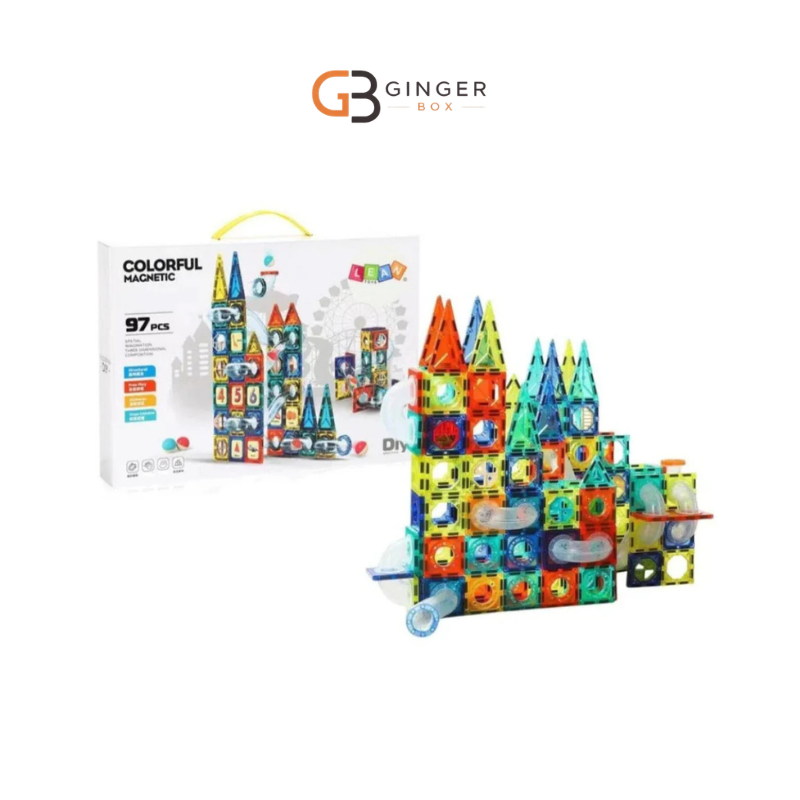 97 Magnetic Tiles Building Blocks Set | Large & Colorful Magnet Pipeline Building Blocks