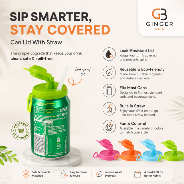 Soda Can Lids with Silicone Straw, Leak-Proof Soda Can Covers